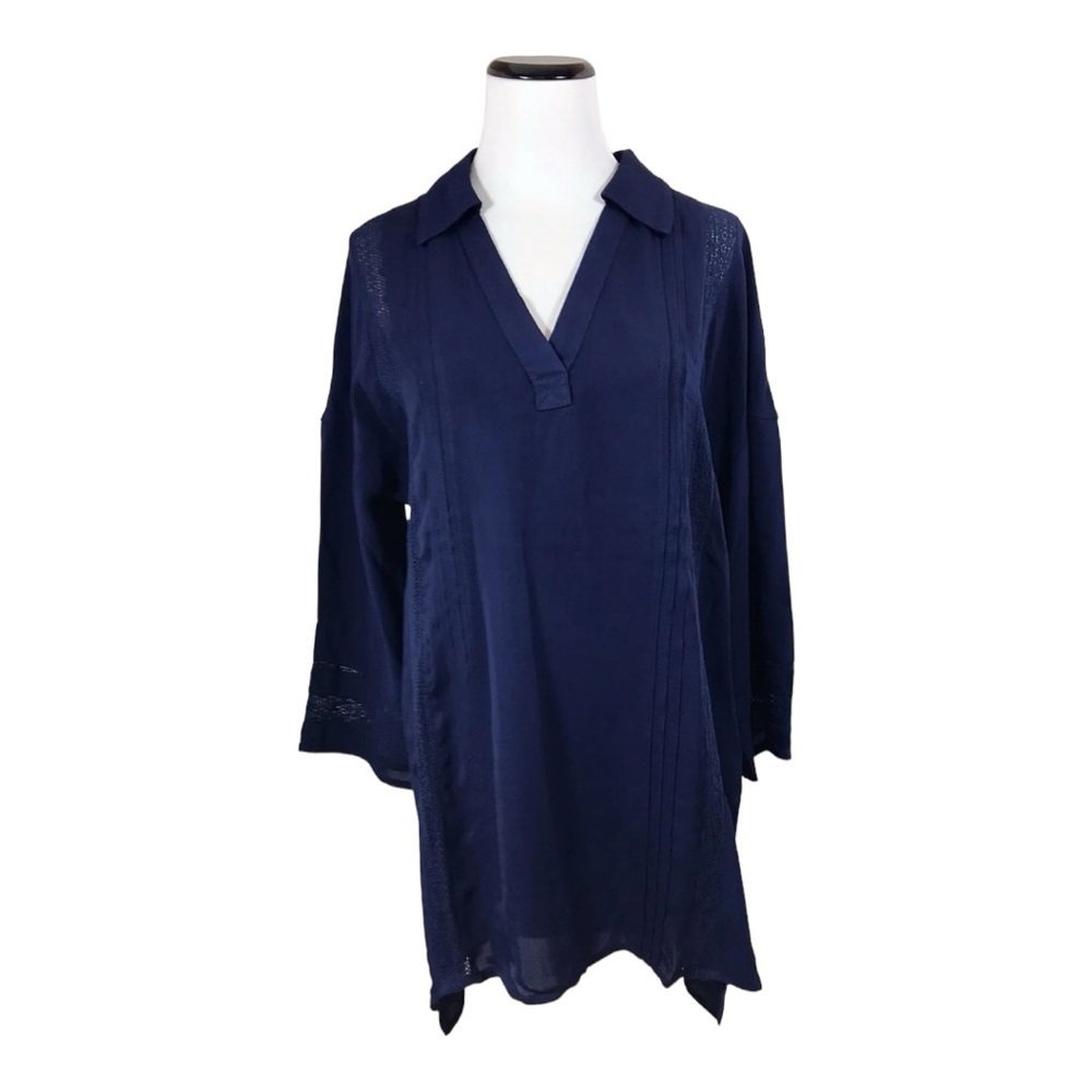 Soft Surroundings Navy Blue Pintuck Capistrano Top & Cami Sz S